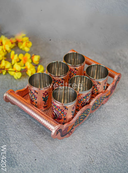 Meenakari Tray with Set of 6 Glass - WL4207