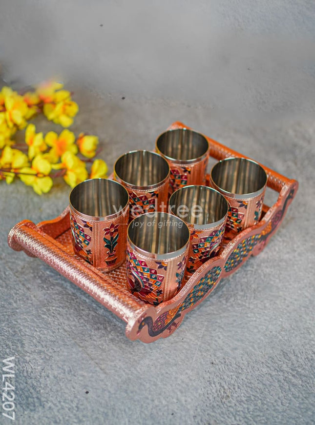 Meenakari Tray with Set of 6 Glass - WL4207