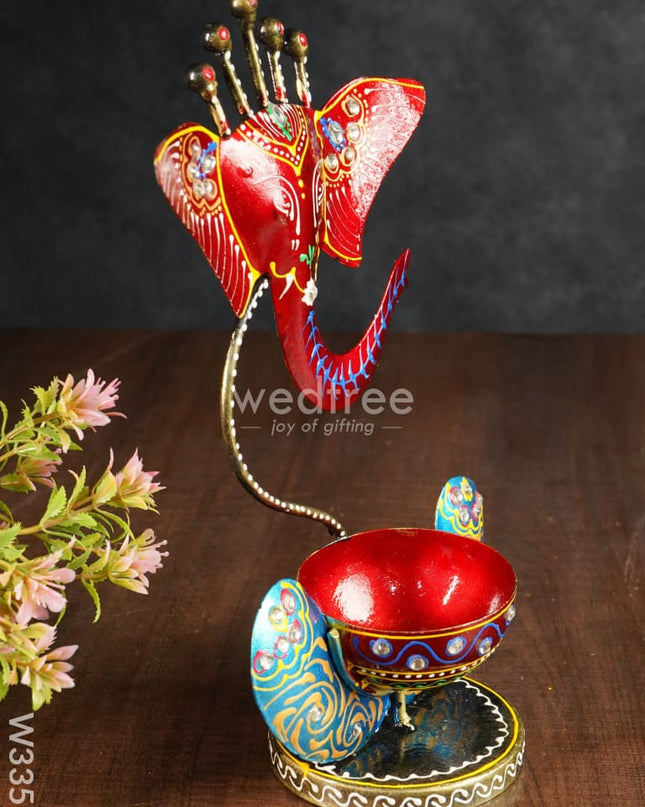 Metal Handpainted Ganesha T Light Holder - W3351