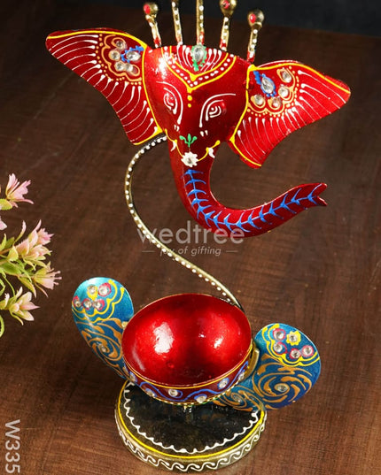 Metal Handpainted Ganesha T Light Holder - W3351