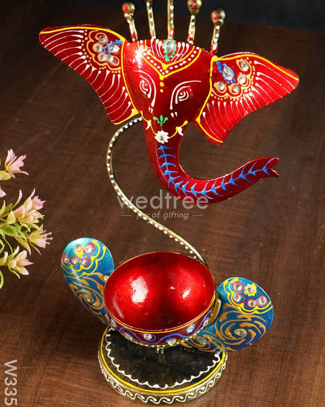 Metal Handpainted Ganesha T Light Holder - W3351