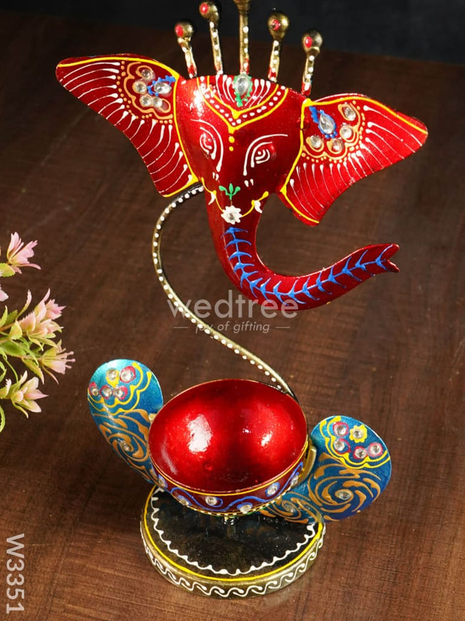 Metal Handpainted Ganesha T Light Holder - W3351
