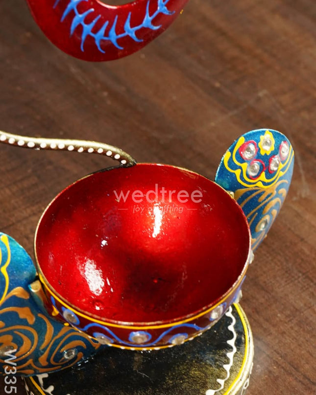 Metal Handpainted Ganesha T Light Holder - W3351