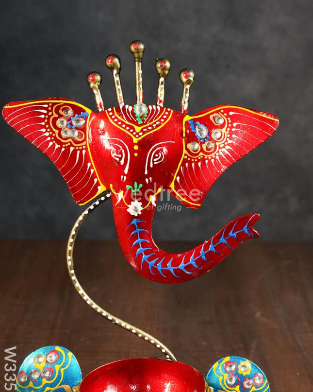 Metal Handpainted Ganesha T Light Holder - W3351
