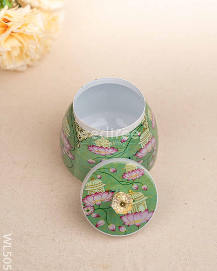 Mugal Art Themed Metal Tray with Dry Fruit Jar and Diya Set - WL5055
