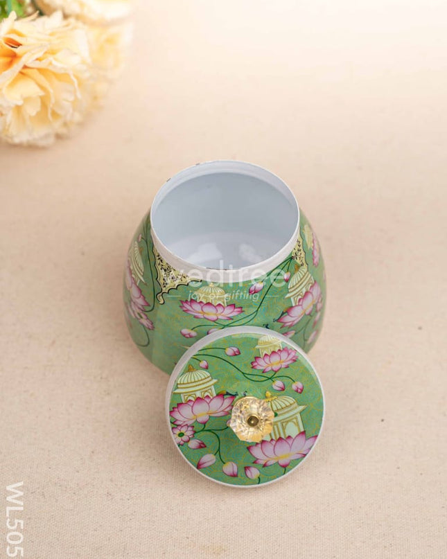 Mugal Art Themed Metal Tray with Dry Fruit Jar and Diya Set - WL5055
