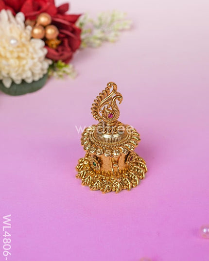 Peacock Kumkum Holder - 3 inch - Gold - WL4806-1