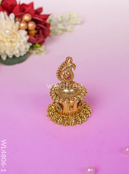 Peacock Kumkum Holder - 3 inch - Gold - WL4806-1