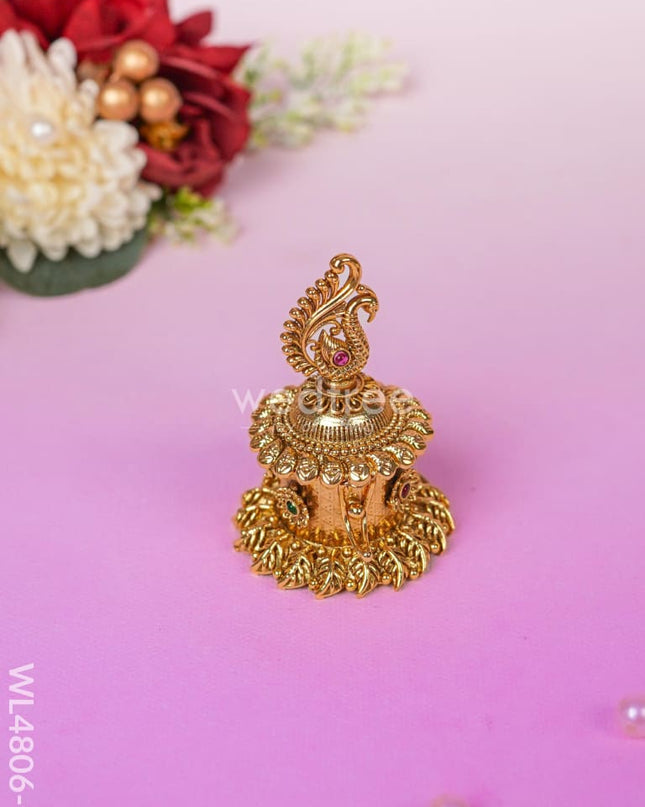 Peacock Kumkum Holder - 3 inch - Gold - WL4806-1