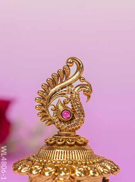 Peacock Kumkum Holder - 3 inch - Gold - WL4806-1
