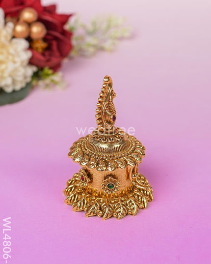 Peacock Kumkum Holder - 3 inch - Gold - WL4806-1