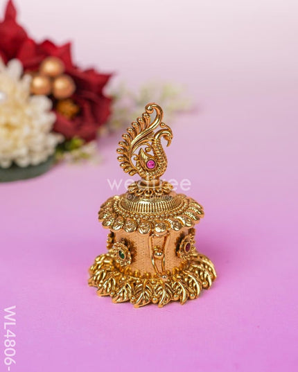 Peacock Kumkum Holder - 3 inch - Gold - WL4806-1