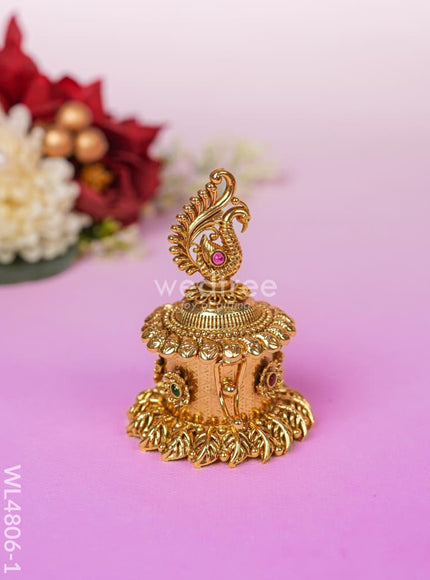 Peacock Kumkum Holder - 3 inch - Gold - WL4806-1