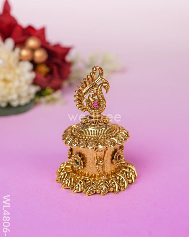 Peacock Kumkum Holder - 3 inch - Gold - WL4806-1