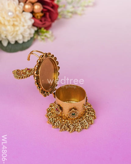 Peacock Kumkum Holder - 3 inch - Gold - WL4806-1