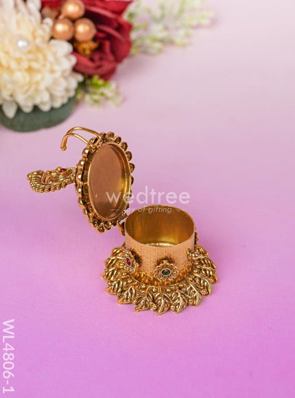 Peacock Kumkum Holder - 3 inch - Gold - WL4806-1