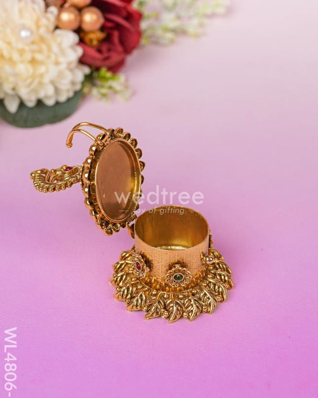 Peacock Kumkum Holder - 3 inch - Gold - WL4806-1