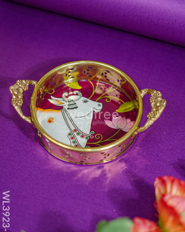 Pichwai Printed Brass Tray - 6 inch - WL3923