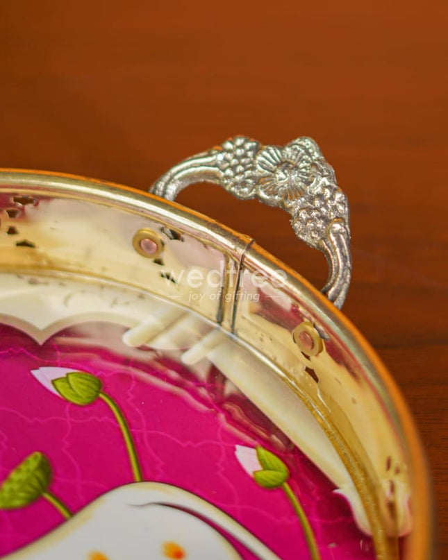 Pichwai Printed Brass Tray - 9 inch - WL3810