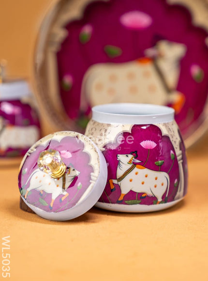 Pichwai Tray with Dry Fruit Jar (Set of 2) - WL5035