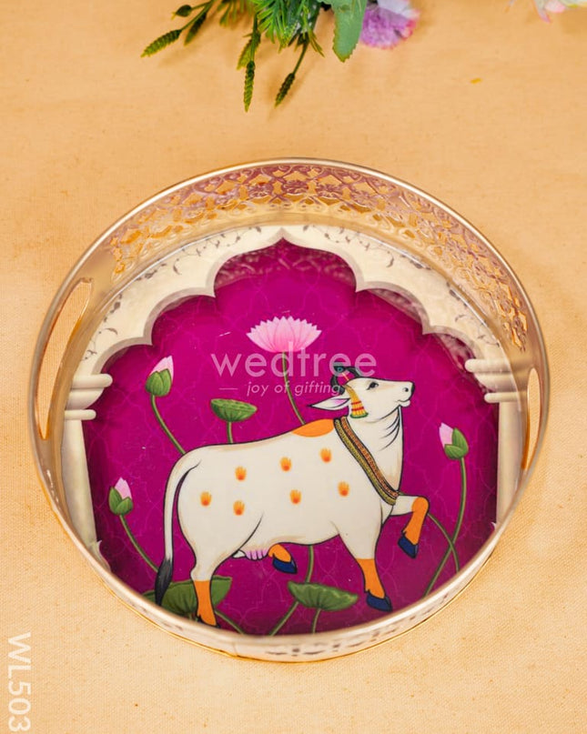 Pichwai Tray with Dry Fruit Jar (Set of 2) - WL5035