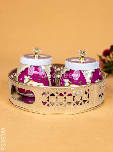 Pichwai Tray with Dry Fruit Jar (Set of 2) - WL5035