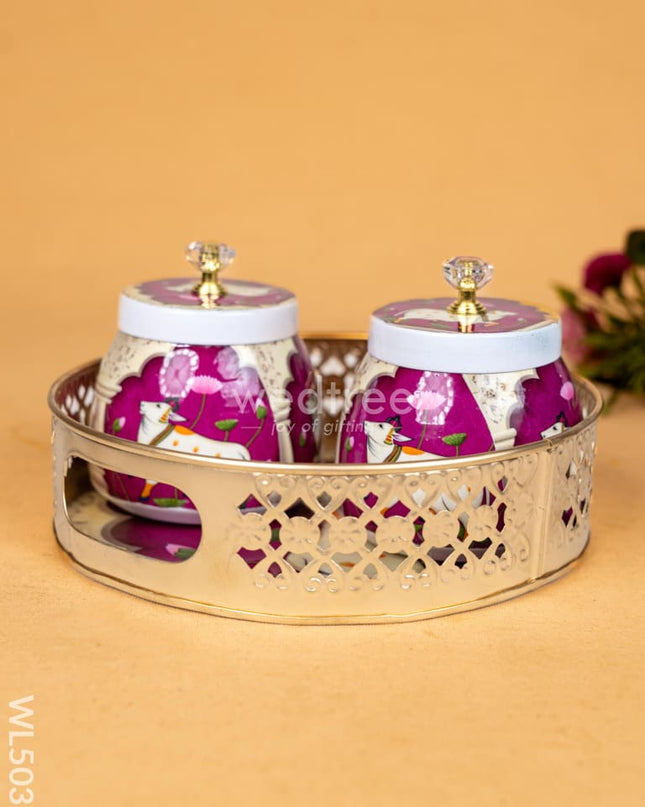 Pichwai Tray with Dry Fruit Jar (Set of 2) - WL5035