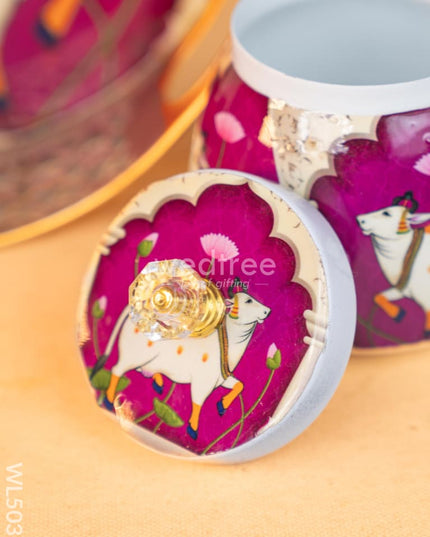 Pichwai Tray with Dry Fruit Jar (Set of 2) - WL5035