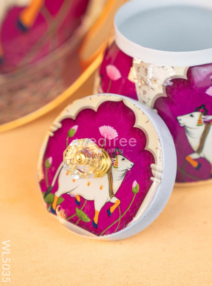 Pichwai Tray with Dry Fruit Jar (Set of 2) - WL5035