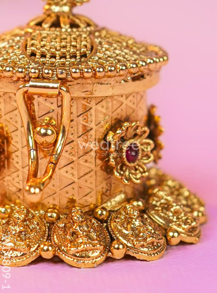 Radha-Krishna Kumkum Holder - 2 inch - Gold - WL4809-1
