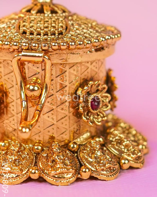 Radha-Krishna Kumkum Holder - 2 inch - Gold - WL4809-1