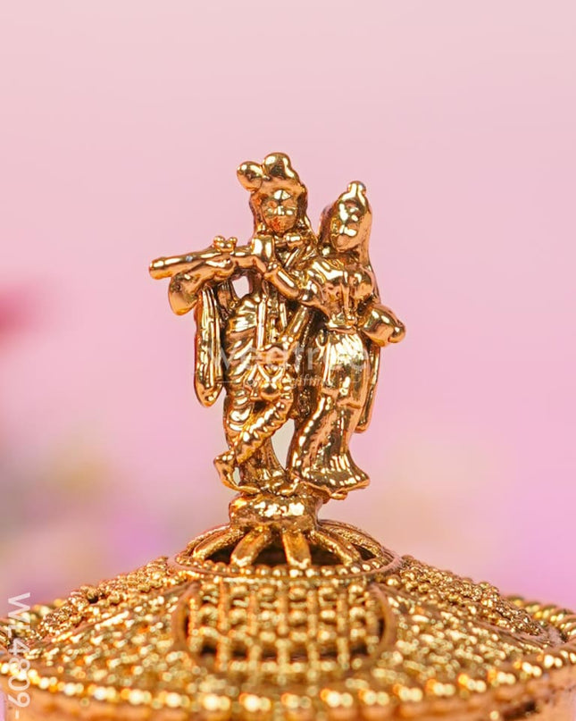 Radha-Krishna Kumkum Holder - 2 inch - Gold - WL4809-1