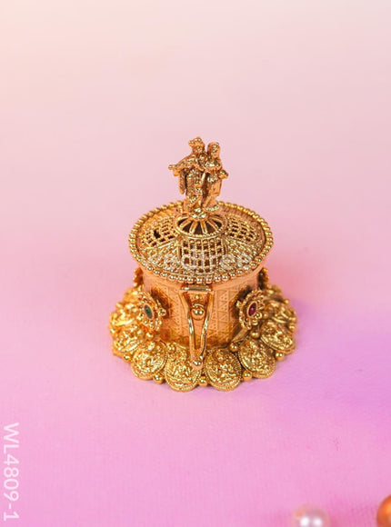 Radha-Krishna Kumkum Holder - 2 inch - Gold - WL4809-1