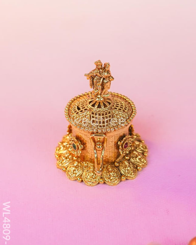 Radha-Krishna Kumkum Holder - 2 inch - Gold - WL4809-1