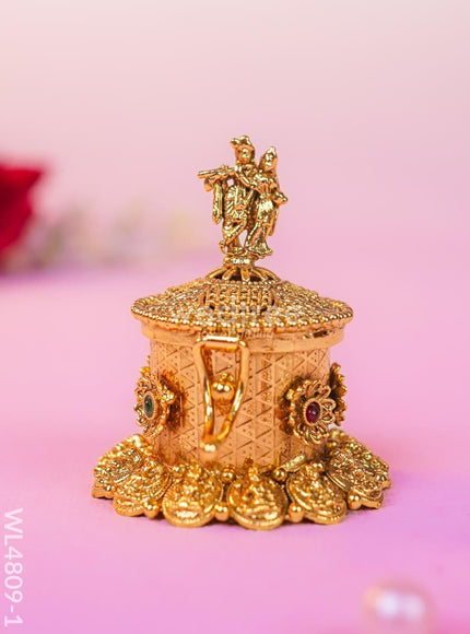 Radha-Krishna Kumkum Holder - 2 inch - Gold - WL4809-1