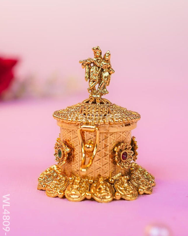Radha-Krishna Kumkum Holder - 2 inch - Gold - WL4809-1