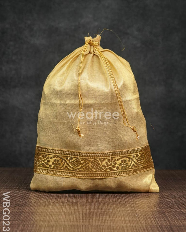 String Bag with Golden Zari Work - 8 x 11 Inches - WBG0230