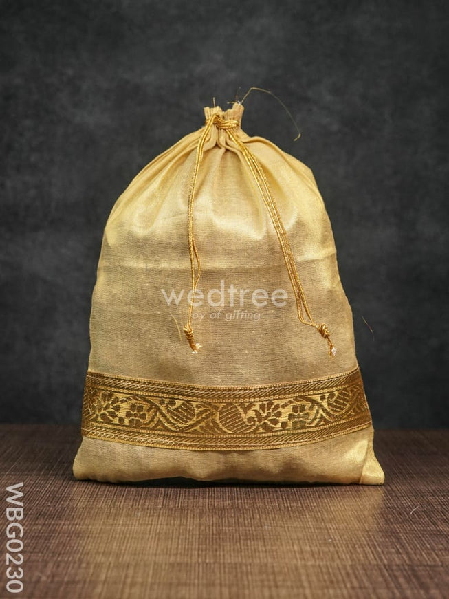 String Bag with Golden Zari Work - 8 x 11 Inches - WBG0230