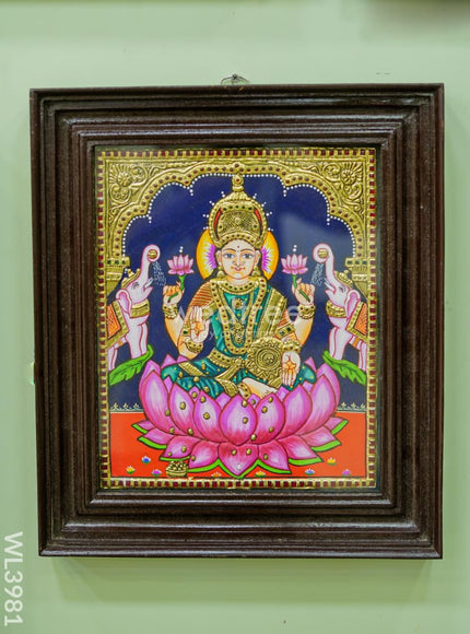 Tanjore Painting - Gajalakshmi on Lotus - Flat (Gold Foil) - 12x10inch - WL3981