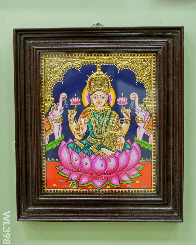 Tanjore Painting - Gajalakshmi on Lotus - Flat (Gold Foil) - 12x10inch - WL3981