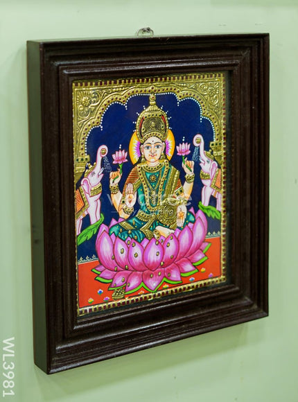Tanjore Painting - Gajalakshmi on Lotus - Flat (Gold Foil) - 12x10inch - WL3981