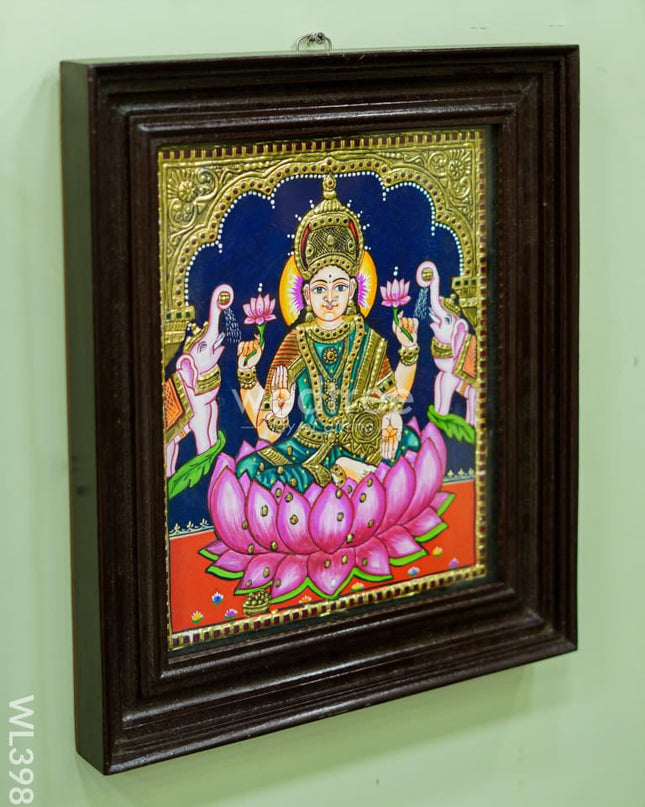 Tanjore Painting - Gajalakshmi on Lotus - Flat (Gold Foil) - 12x10inch - WL3981