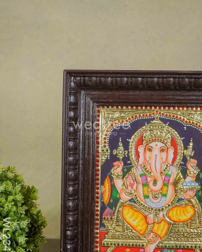 Tanjore Painting - Ganesha - Flat (Gold Foil) - 10x8 inch - WL2343