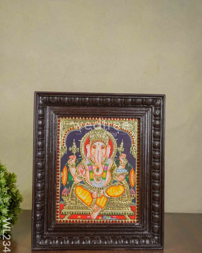 Tanjore Painting - Ganesha - Flat (Gold Foil) - 10x8 inch - WL2343