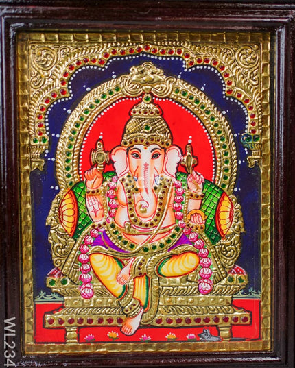 Tanjore Painting - Ganesha - Flat (Gold Foil) - 10x8 inch - WL2343