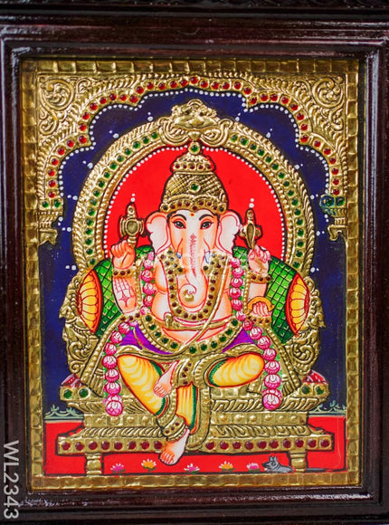 Tanjore Painting - Ganesha - Flat (Gold Foil) - 10x8 inch - WL2343