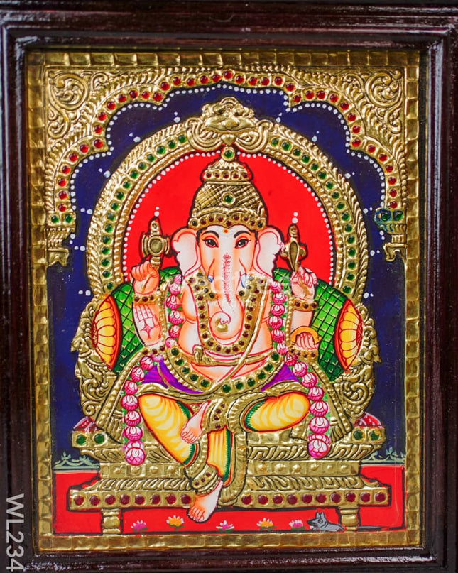 Tanjore Painting - Ganesha - Flat (Gold Foil) - 10x8 inch - WL2343