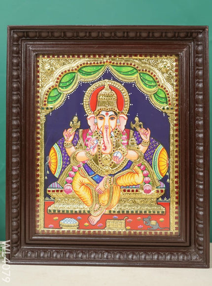 Tanjore Painting - Ganesha - Flat (Gold Foil) - 15x12 inch - WL4079