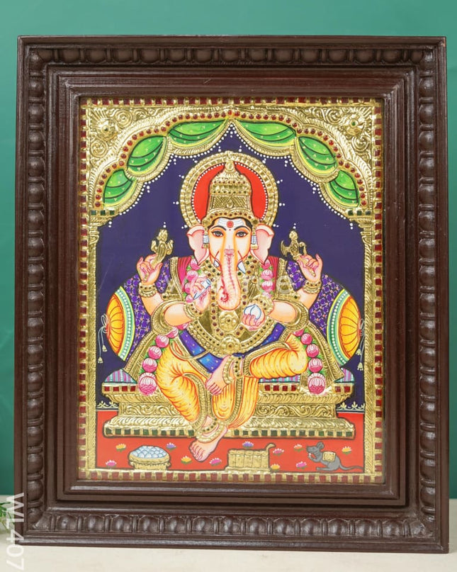 Tanjore Painting - Ganesha - Flat (Gold Foil) - 15x12 inch - WL4079