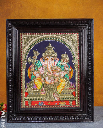 Tanjore Painting - Ganesha - Flat (Gold Foil) - 15x12 inch - WL4079